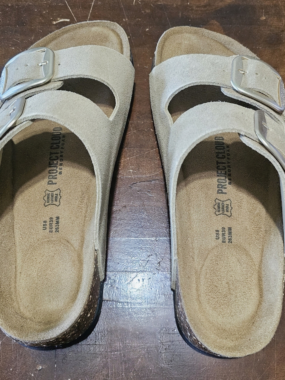 Project Cloud Beige Leather Two-Strap Slide Sandals - Size 8
